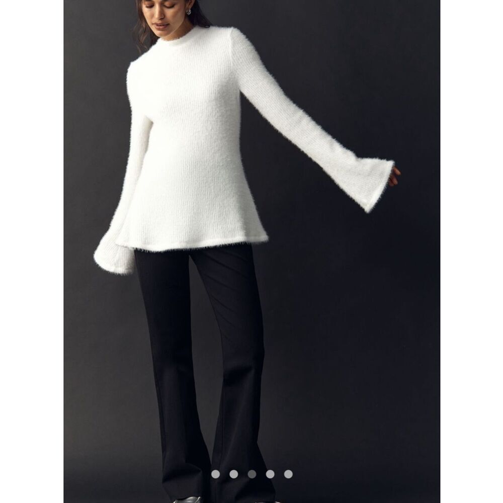 Anthropologie White Fluffy Funnel-Neck Sweater - Picture 3 of 5